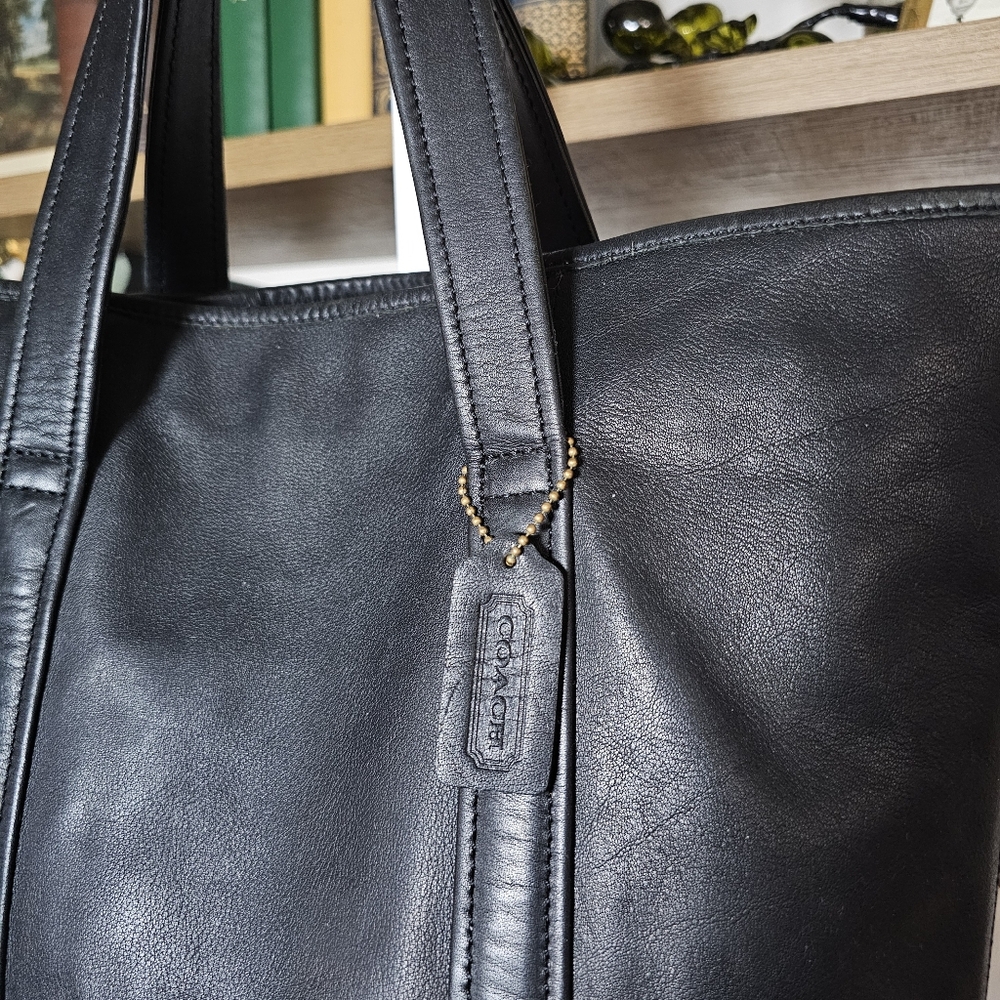 Vintage 90s Y2k Coach soft black leather market tote handbag 9401 - Picture 2 of 15